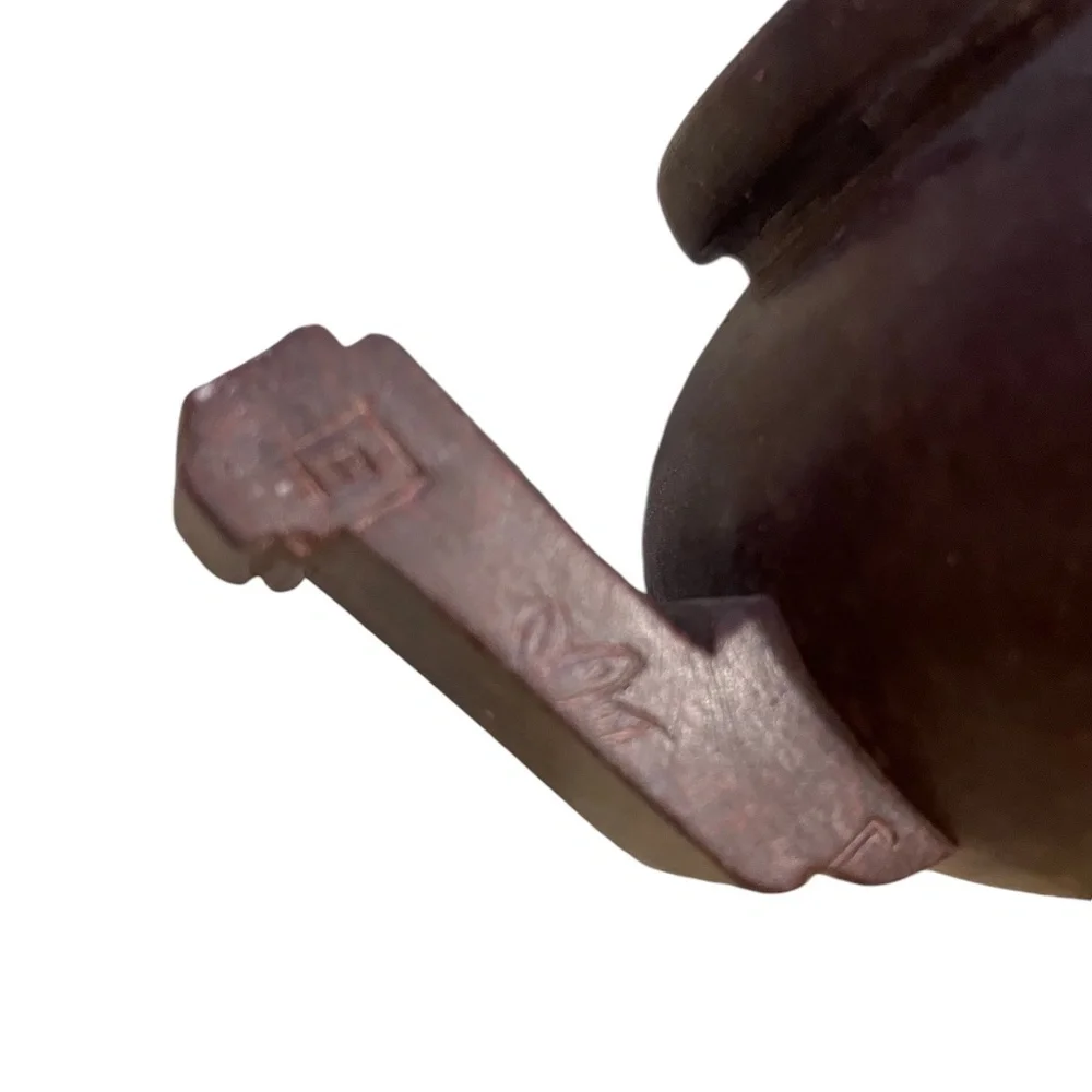 Hand Carved Chinese Footed Soapstone Urn Bowl Numbered‎ Brownish Red